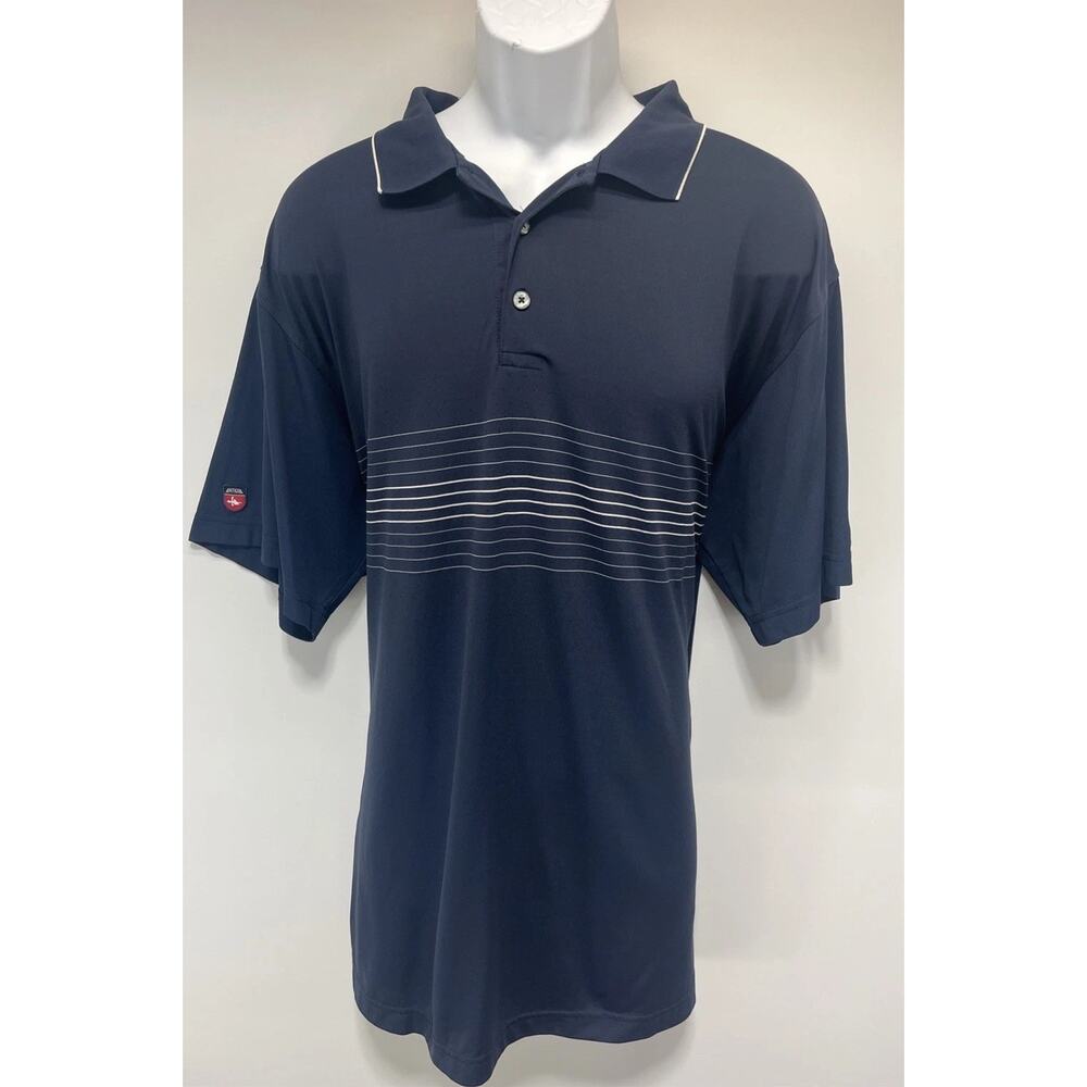 MEN'S ANTIGUA DESERT DRY GOLF POLO SHIRT CASUAL BLUE WITH STRIPES SIZE XL